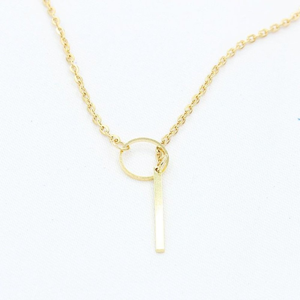 Lariat Dainty Long Thin Chain Simple Circle Bar Y Drop Necklace Gold A0119 - Picture 8 of 12
